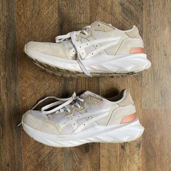 Asics Running Sneakers Shoes White Cream Faux Suede Monochrome Neutral Retro - Picture 5 of 14